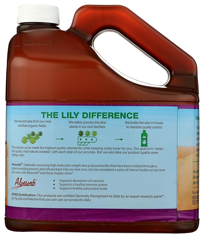 Lily of the Desert Aloe Vera Juice - Organic Preservative-Free Inner Fillet Aloe Vera Drink with Natural Digestive Enzymes for Gut Health Stomach Relief Wellness Glowing Skin 128 Fl Oz