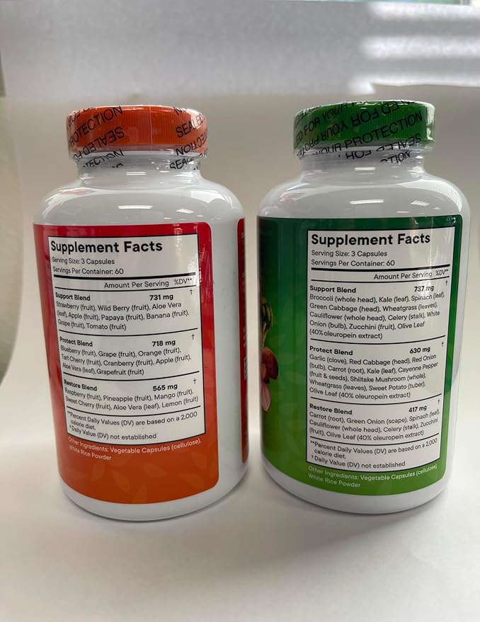 Superfood Fruit and Veggie Supplement - 360 Whole Super Fruit and Vegetable Supplements &amp Vitamin with Beta-Carotene Soy Free- 180 Count (Pack of 2)