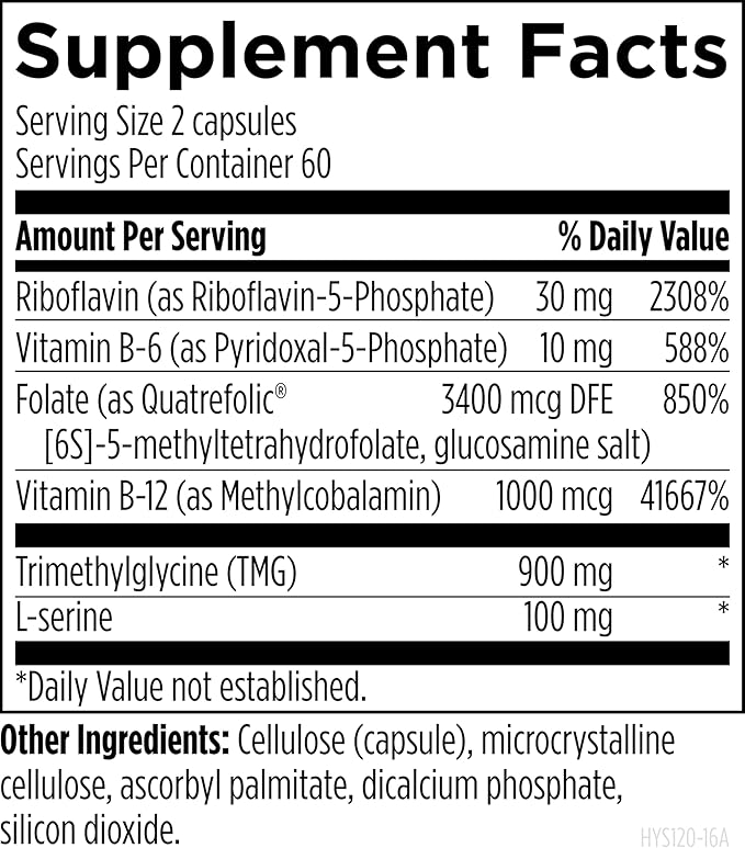Designs for Health Homocysteine Supreme - Methylated Multivitamin of B Vitamins with Riboflavin B6 B12 Folate L-Serine &amp TMG for Brain Support &amp Healthy Inflammatory Response (120 Caps)