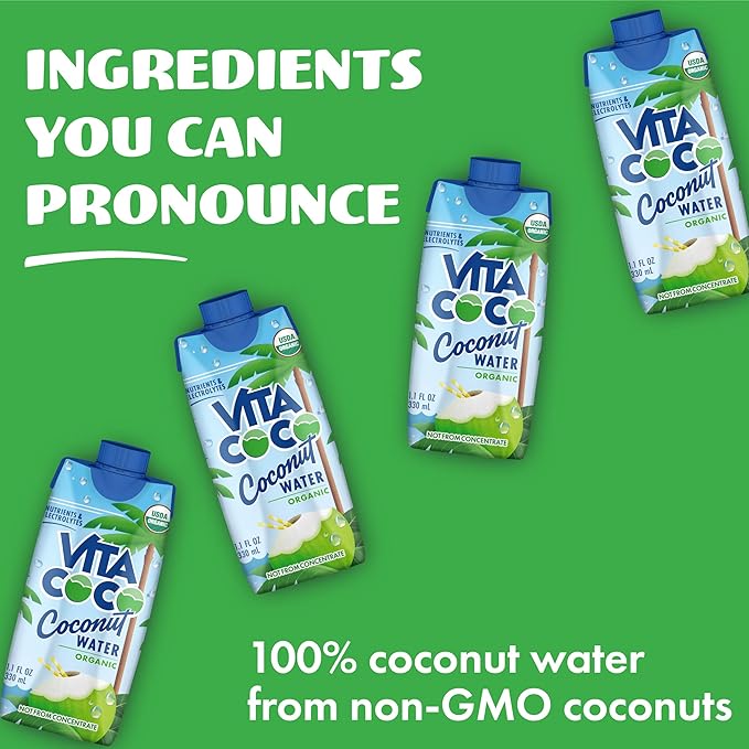 Vita Coco Coconut Water Pure Organic | Refreshing Coconut Taste | Natural Electrolytes | Vital Nutrients (Pack of 12 11.1 Oz and 16.9 Oz)