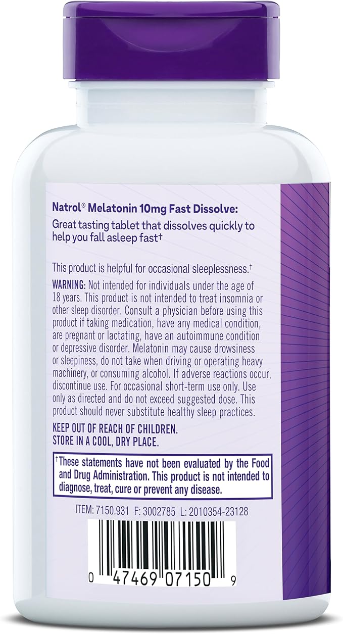 Natrol Fast Dissolve Melatonin 10 mg Melatonin Supplements for Restful Sleep Sleep Support for Adults 100 Strawberry-Flavored Melatonin Tablets Up to a 100 Day Supply