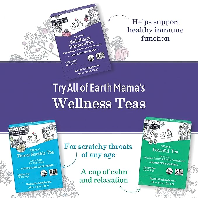 Earth Mama Organic Periodic Tea | Organic Herbal Support for Periods Postpartum &amp Perimenopause 16 Teabags Per Box