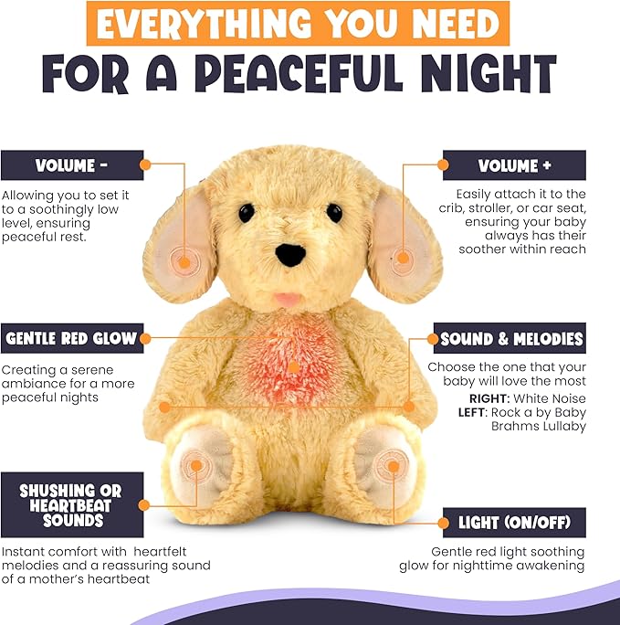 Gemma Joy Bedtime Baby Soothers &amp StickyOnes Sleep Patches - Cry Activated Heartbeat Puppy Plush Toy Stuffed Animal with Calming Light &amp All-Natural No Melatonin Bedtime Patches for Kids and