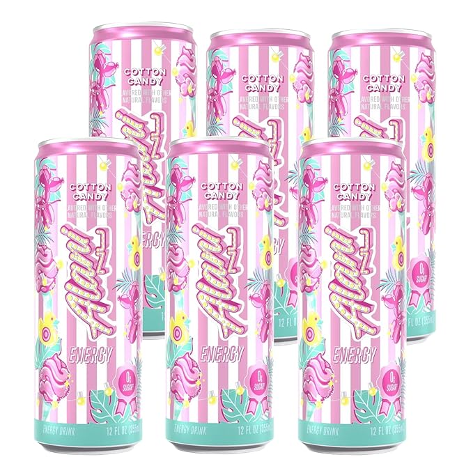 Alani Cotton Candy Energy Drink Sugar Free Low Calorie Energy Drinks 12 Fl Oz Cans (Pack of 6)