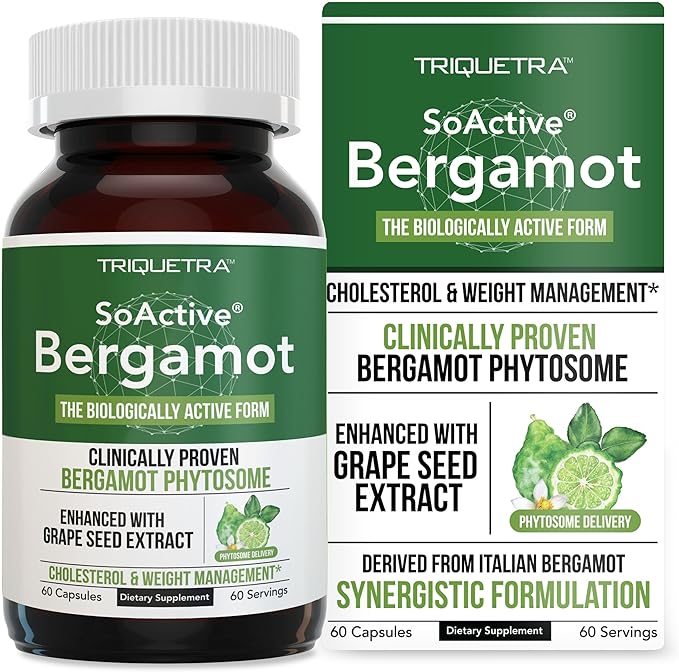 SoActive Bergamot: 2.5X More Effective Italian Citrus Bergamot Phytosome - Clinically Validated | Enhanced with Grape Seed Extract - Supports Cholesterol &amp Weight Management (60 Capsules)