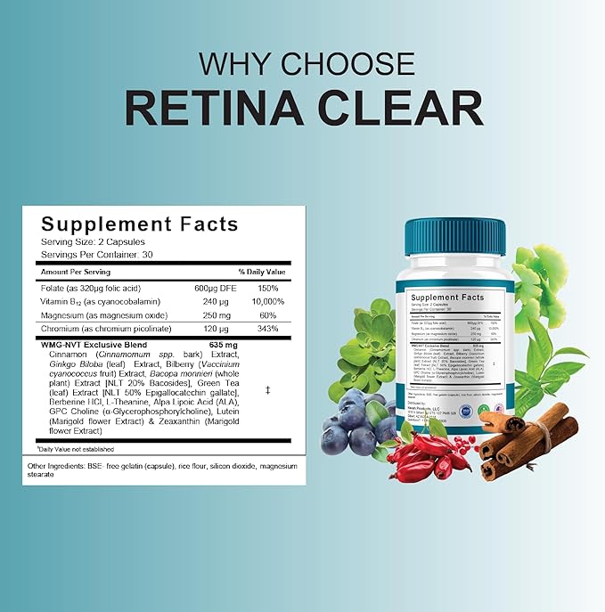 (3 Pack) Retina Clear Advanced Eye Health Supplement Retina Clear Max Strength Overall Vision &amp Wellness Supplement RetinaClear Advanced Vision Support and Eye Health Formula Pills (180 Capsules