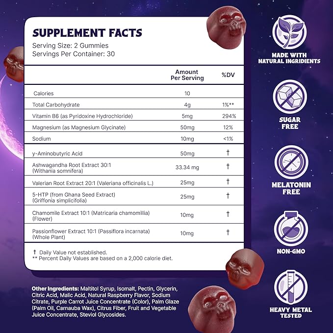 LITTLE DEATH Deep Sleep Gummies 60 Pcs. – 50 mg. Magnesium Ashwagandha Chamomile Vitamin B6 – Raspberry Flavor – Melatonin Free Sugar Free Vegan Made in USA
