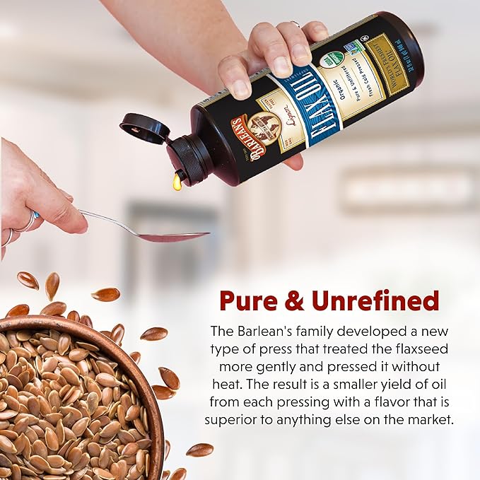 Barlean's Organic Lignan Omega 3 Flaxseed Oil Liquid Supplement for Men and Women Cold Press Flax Seeds 7230mg ALA Fatty Acid Vegan and Gluten Free 16 oz