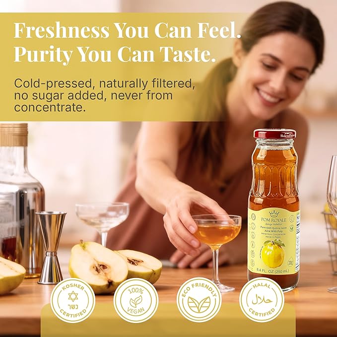Pure Quince Juice 8.4oz Glass Bottle (Pack of 12) Cold Pressed Juice Not from Concentrate Non-GMO No Sugar Added Gluten Free Kosher Certified Preservative Free