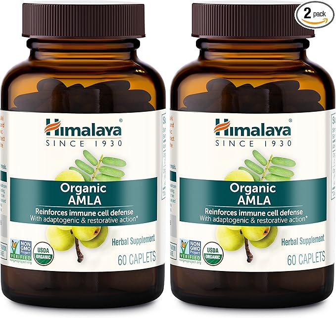 Himalaya Organic Amla/Amalaki for Active Immune Support and Cellular Defense 600 mg 60 Caplets 2 Month Supply 2 Pack