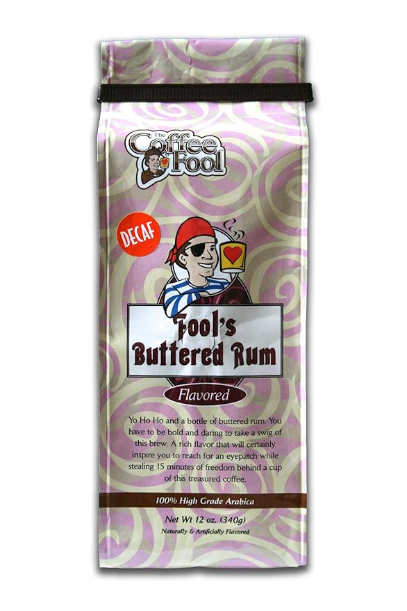 The Coffee Fool Fool's Whole Bean Decaf Buttered Rum 12 Ounce