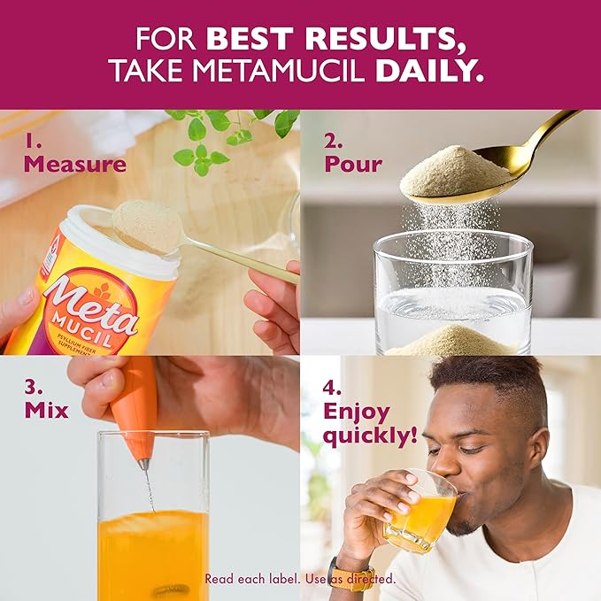 Metamucil 4-in-1 Psyllium Husk GLP-1 Friendly Fiber Supplement Sugar-Free 114 teaspoons Orange Flavored Daily Fiber Powder for Digestive Health made with Plant-Based Psyllium Husk Fiber