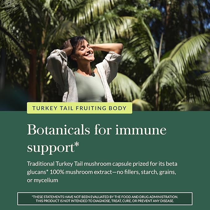 Gaia Herbs Turkey Tail Mushroom - Traditional Immune Support &amp Liver Health Supplement* - with Organic Turkey Tail Mushroom Fruiting Body Extract - 40 Vegan Capsules (40 Servings)