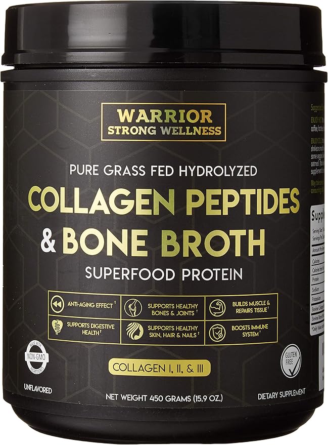 Premium Collagen Peptides Bone Broth Powder: Grass Fed Hydrolyzed Collagen Boost for Healthy Skin Nails Hair Joints Muscles Bones Digestion Keto Friendly Unflavored