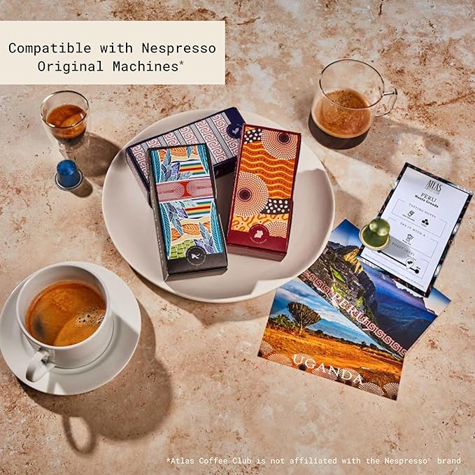 Atlas Coffee Club Espresso Pods Compatible with Nespresso Original– All Roast Variety Pack (80 Count)– Aluminum Capsules from El Salvador Nicaragua Peru &amp Uganda– Intensity 8-12