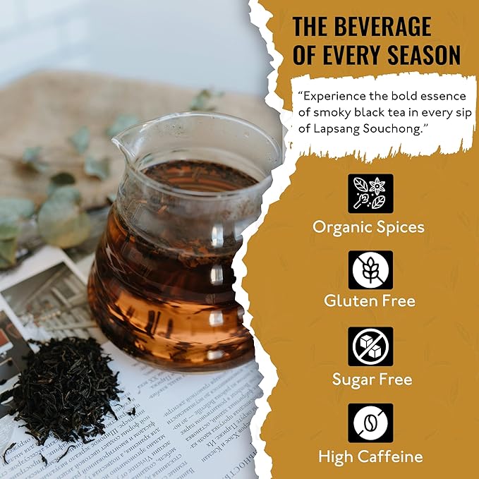 Tea Runners Lapsang Souchong Organic Whole Leaf Black Tea – Small Batch Smoked Over Pinewood for Bold Complex Flavor – Premium Fujian China Loose Leaf Tea High Caffeine - 5 oz