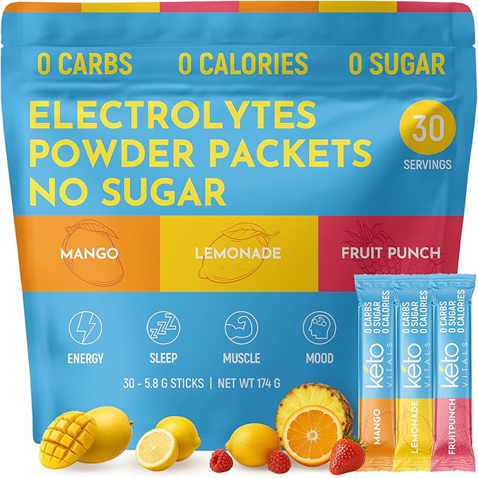 Keto Vitals Original Electrolytes Powder Packets | Keto Friendly Electrolyte Hydration Packs | Sugar Free Electrolytes | Energy Drink Mix | Zero Calorie Zero Carb (Original Assorted 30 Count)