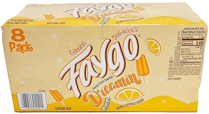 Faygo Dreamin orange creme soda pop 12-ounce cans 8-pack