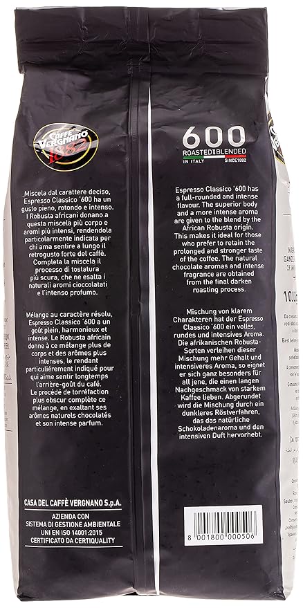 Caffe Vergnano Espresso Classico 600 Whole Beans 2.2 Pound