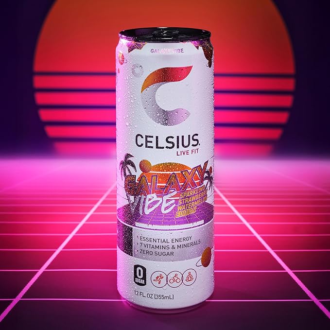 CELSIUS GALAXY VIBE Sparkling Strawberry Watermelon Sugar Free Energy Drink 12 Fl Oz (Pack of 12)
