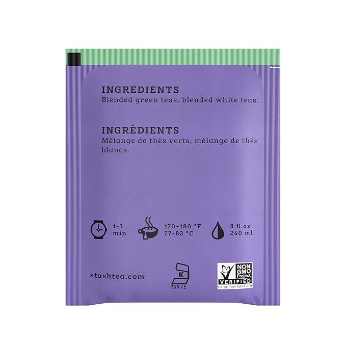 Stash Tea Green &amp White Fusion Green Tea - Caffeinated Non-GMO Project Verified Premium Tea with No Artificial Ingredients 18 Count (Pack of 6) - 108 Bags Total