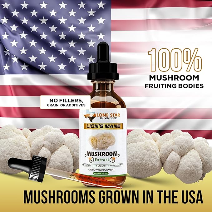 Lions Mane Dual Liquid Extract/Tincture | Organic Fruiting Bodies only | Grown in USA | Highly Concentrated | Memory Focus Immunity | No Grain/Filler
