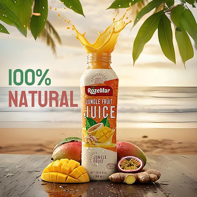 Jungle Juice – Mango Passion Fruit &amp Ginger Blend |Pack of 12 Tropical Fruit Beverage | Smooth &amp Refreshing Drink with Real Fruit Flavors