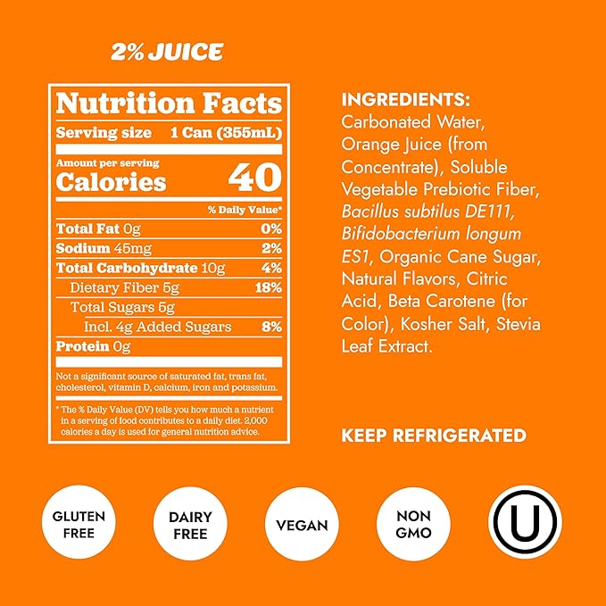 Slice Healthy Soda Orange &amp Grapefruit Variety Pack Prebiotic &amp Probiotic Soda Pop 5g Fiber 35-40 calories 12 fl oz 12 Pack (6 of each flavor)