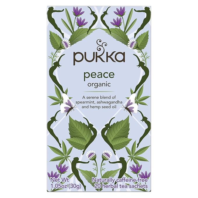 Pukka Organic Tea Bags Spearmint Ashwagandha and Hemp Seed Oil Peace Herbal Tea 20 Count (Pack of 3)