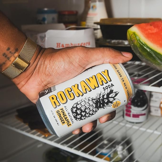 ROCKAWAY Pineapple Ginger Soda Drinks - Low calorie drinks made from Real Fruit Juice All Natural - Soda Pop Drinks Gluten Free Vegan GMO Free - 12oz (12 Pack)