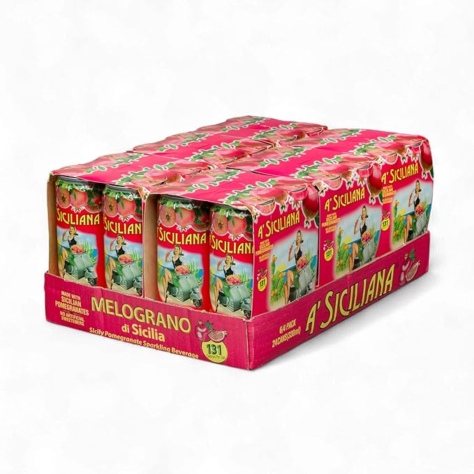 A' Siciliana Sicilian Drink Melograno - Refreshing and Delicious Italian Soda made with Sicilian Pomegranate - Authentic Imported Italian Beverage - Melograno Soda 24 Pack of 11.15 fl oz Cans