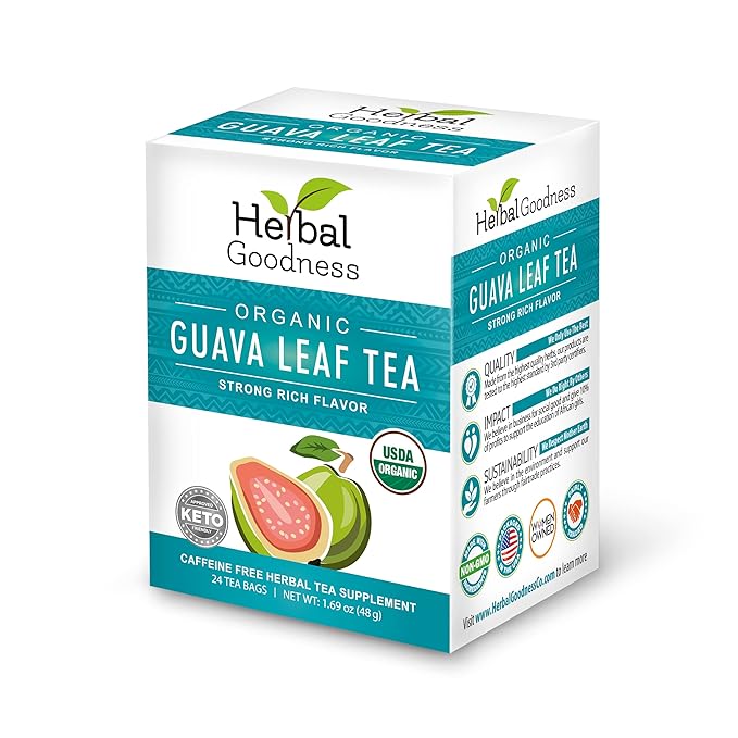 Herbal Goodness Guava Leaf Tea - 6 Packs | Herbal Tea for Natural Digestive &amp Immune Support - Hojas De Guayaba Organica for Heart-Healthy | Organic Non-GMO Caffeine-Free Antioxidant Wellness Te