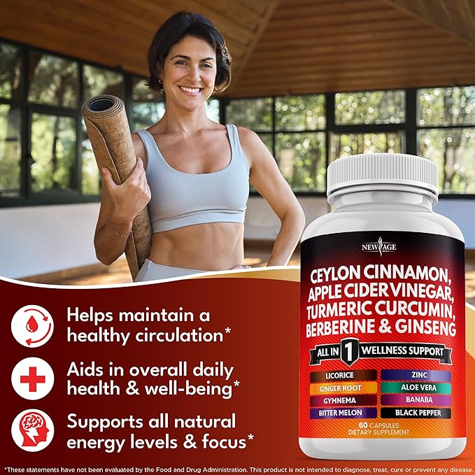 Ceylon Cinnamon Turmeric Apple Cider Vinegar Ginseng Aloe Vera Berberine Plus Banaba Ginger Root - 60 Count