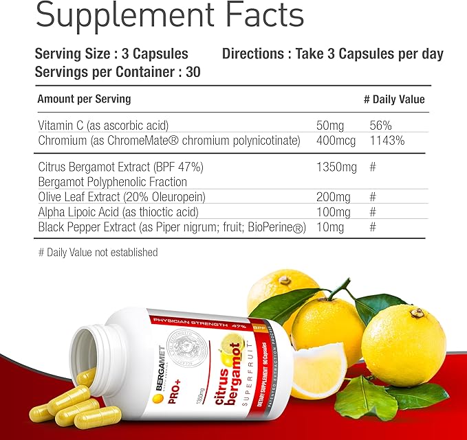 Citrus Bergamot SuperFruit PRO+ with Olive Leaf Extract - 47% BPF - 80% Polyphenols - 675mg per Serving - Worlds Strongest - 180 Caps - 2 Months - Made in the USA