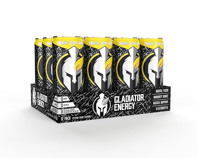 Gladiator Energy Drink Sugar-Free 12 Pack Killer Kolada 12oz Cans with Creatine BCAA and 250mg Caffeine
