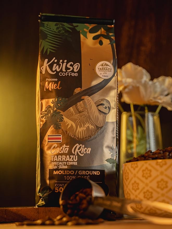 Kwiso Coffee Honey Process Tarrazu Costa Rica Single Origin Arabica 17.6 oz Ground Coffee Medium Roast Gourmet Specialty 500 g