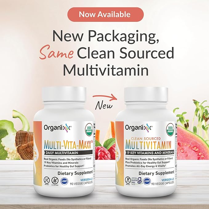 Organixx Clean Sourced Multivitamin for Women &amp Men w/Vitamin C D3 Vitamin B Complex Probiotics Organic Fruits &amp Vegetables Supports Digestive Gut Health Immune Support 90 Vegan Gel Ca