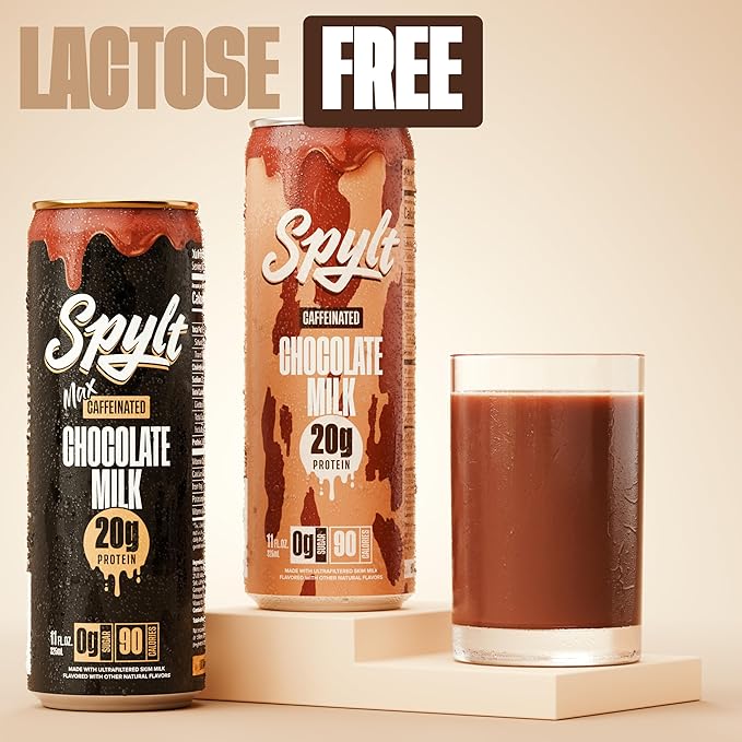 Spylt High Protein Chocolate/Max Chocolate Milk with 140mg Caffeine &amp 20g Protein - 90 Calories Ready to Drink Sugar Free Lactose Free Milk Perfect for Workout Recovery &amp Afternoon Pick Me