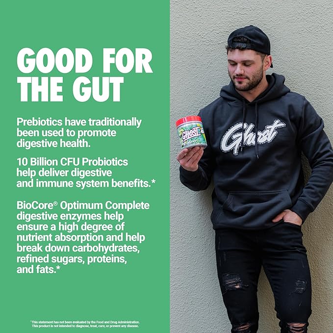 GHOST Greens Powder Lime - 30 Servings - 19 Superfood Greens &amp Reds Powder Fruits Vegetables Spirulina &amp Chlorella Prebiotics 10 Billion CFU Probiotic &amp Digestive Enzymes - Gluten-F