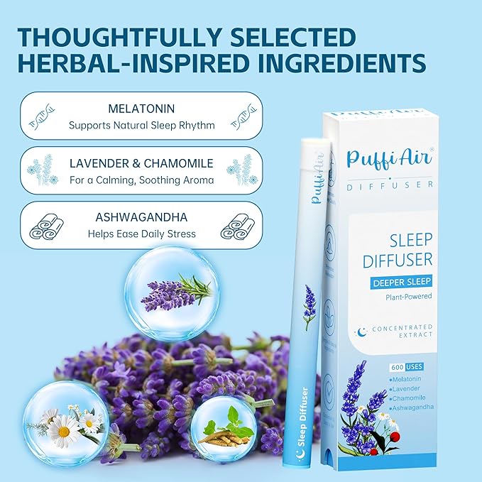 Herbal Diffuser Pen Sleep Diffuser with Melatonin Lavender Ashwagandha &amp Chamomile for Calming Support All Natural Swap - 600 Uses 2 Diffusers 1 Pack