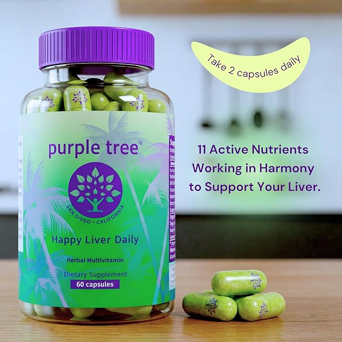 purple tree Happy Liver Daily | Liver Support Supplement with Milk Thistle Dandelion Artichoke Turmeric &amp Liposomal Glutathione | Antioxidant &amp Daily Liver Wellness | 60 Vegan Capsules