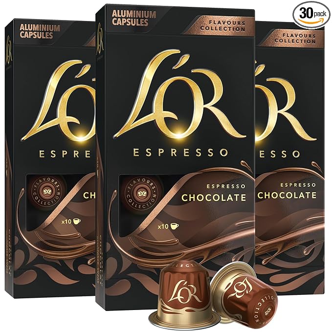 L'OR Espresso Capsules 30 Count Chocolate Single-Serve Aluminum Coffee Capsules Compatible with the L'OR BARISTA System &amp *Nespresso Original Machines