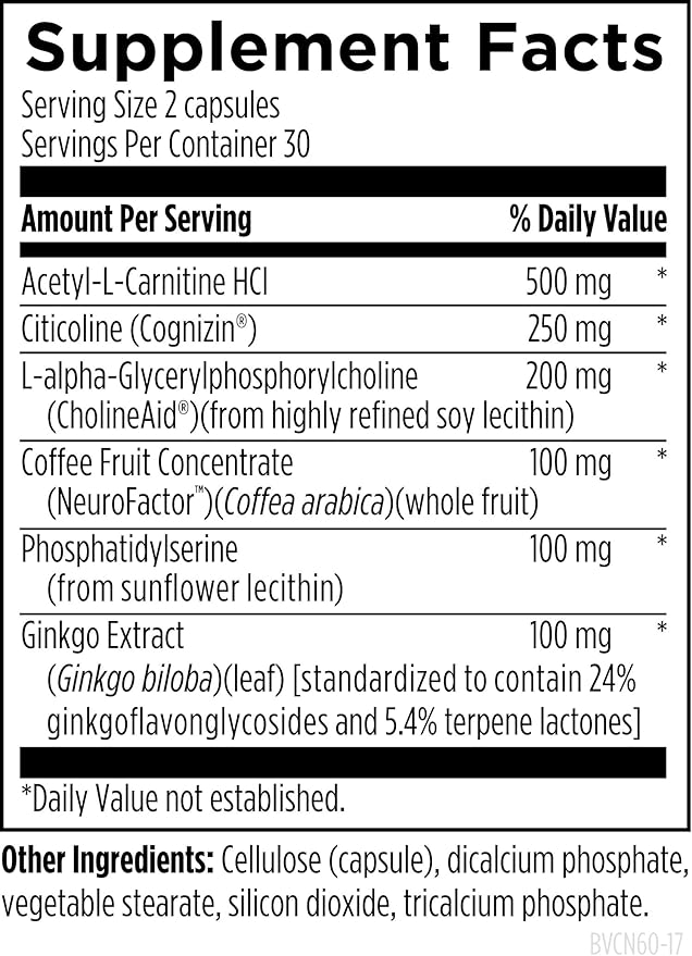 Designs for Health Brain Vitale with Cognizin Citicoline - 'Nootropic' Supplement to Help Support Cognition Mood + Memory with GPC Choline Ginkgo + Acetyl L Carnitine HCL (60 Capsules)