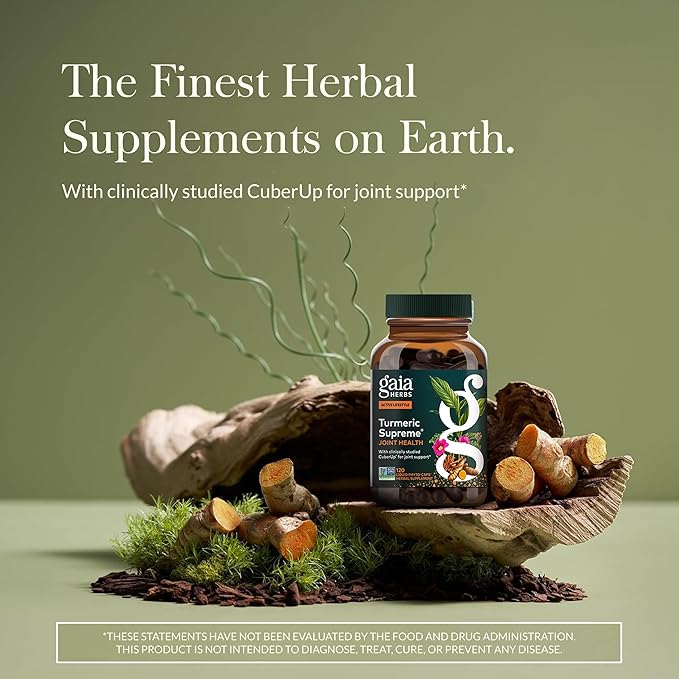 Gaia Herbs Turmeric Supreme Joint Health - Joint Support Supplement with Quercetin Black Pepper Boswellia Ginger Root Curcuminoids &amp More* - 120 Liquid Phyto-Caps (60 Servings)