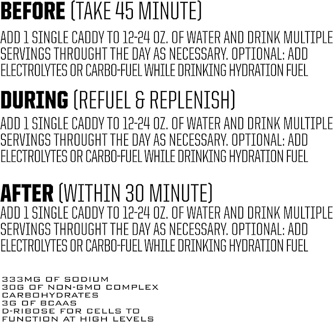 Ryno Power Hydration Fuel Electrolyte Drink Mix Single Caddy (12 Servings) 'Lemon Lime' - Advanced Electrolyte Formula + BCAA's - Gluten Free - Sustained Energy and Muscle Recovery