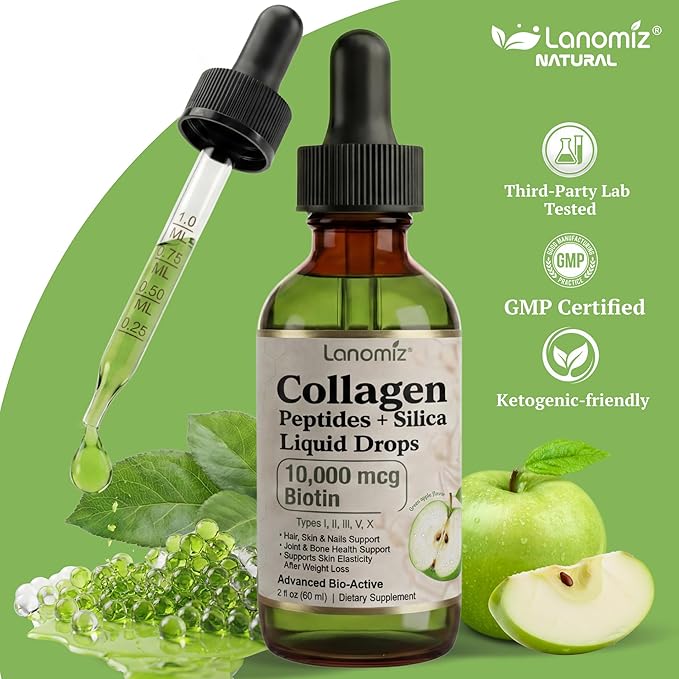 Multi Collagen Peptides Liquid Drops Types（I II III V X） Hydrolyzed Collagen Peptides Collagen Proteins W. Hyaluronic Acid Biotin &amp Vitamin C for Hair Skin &amp Joint Gut Health