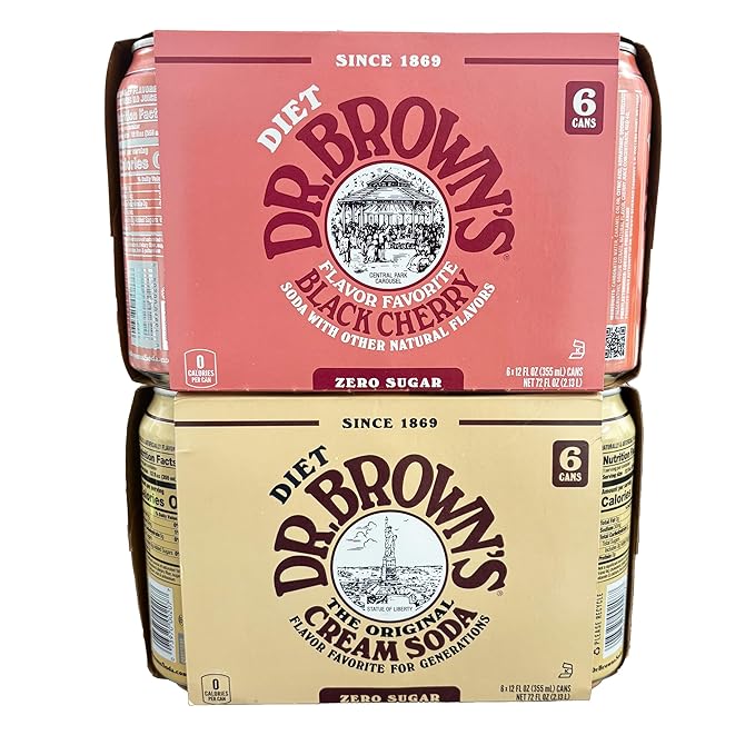 Dr. Browns Soda 12 pack (6) Diet Cream Soda and (6) Diet Black Cherry 12 fl oz Cans