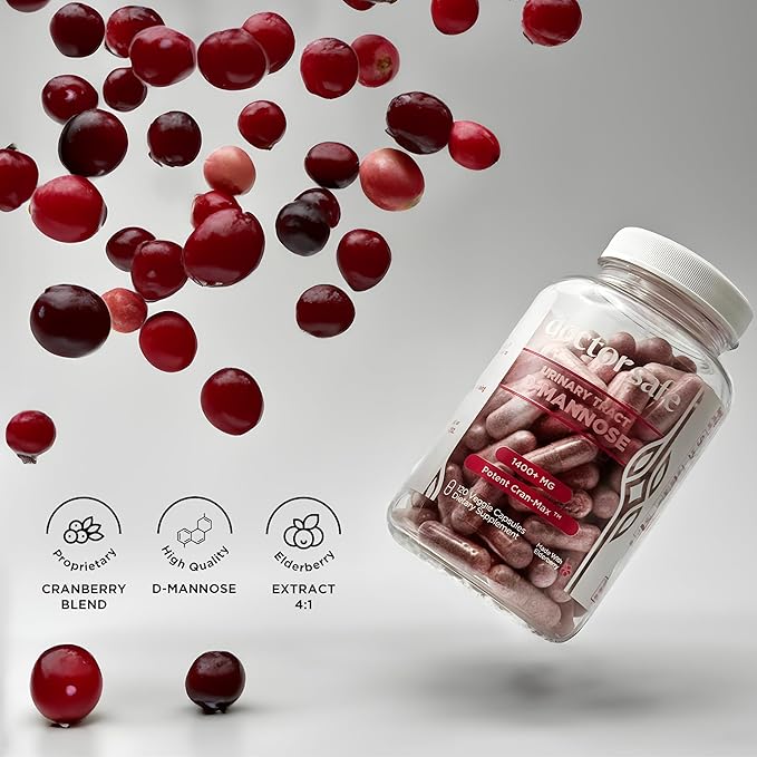 Cranberry Supplement D-Mannose Capsules Made with Concentrated Whole Fruit Cranberry Natural Support for Rapid Action to Help Cleanse and Protect the Urinary Tract* (120 Count)