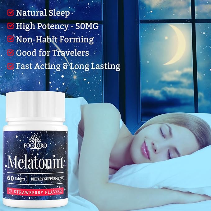 Fogoro Powerful Melatonin -Fall Asleep Faster Stay Asleep LongerEasy to Take 60 Count (Pack of 2)