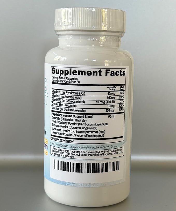 10-in-1 Immune Support with Elderberry D3 Selenium Quercetin Zinc Vitamin C Ginger Turmeric Curcumin B6 Echinacea – Immune Defense – Made in USA (60 Count (Pack of 2))